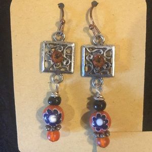 Orange & Black Bead Dangle Earrings
